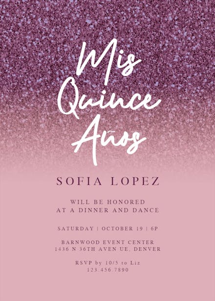 Rose gold glitter - quinceañera invitation