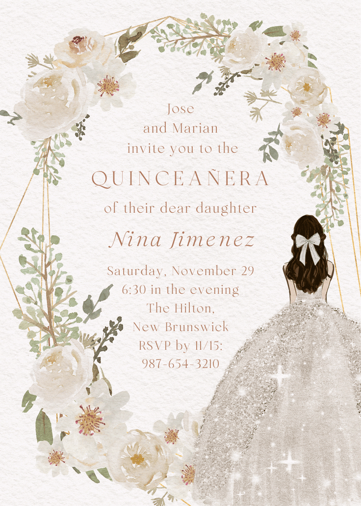 Sparkling gown - quinceañera invitation