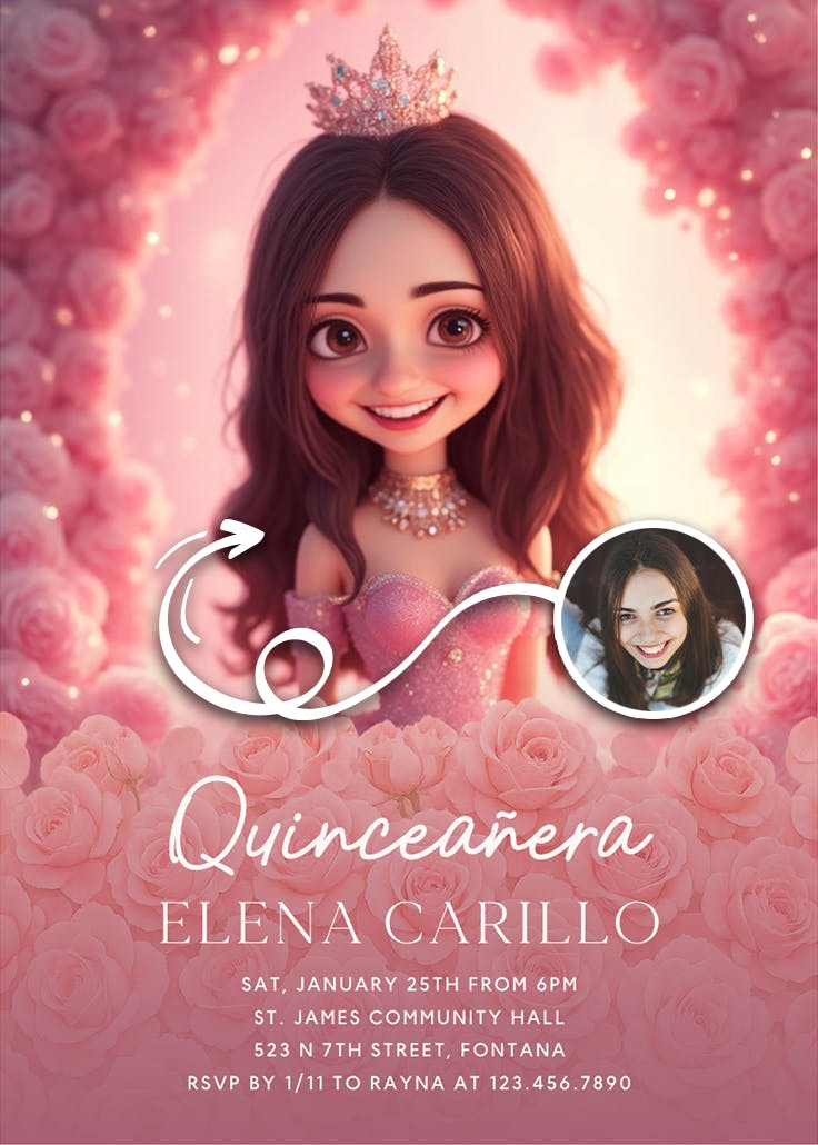 Sparkling roses - invitación de quinceañera