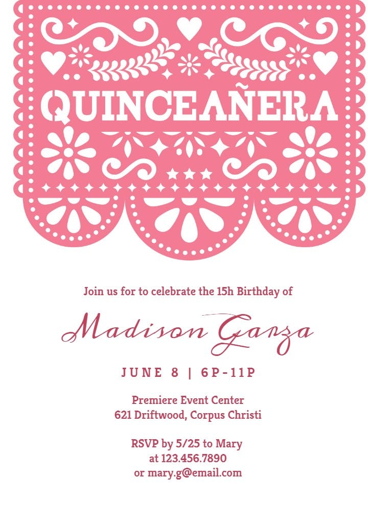 Stenciled lace - quinceañera invitation