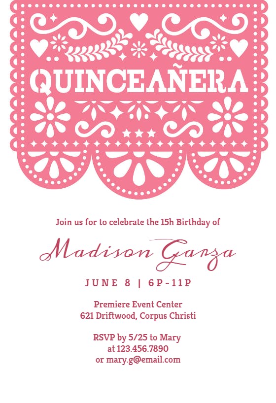 Stenciled lace - quinceañera invitation