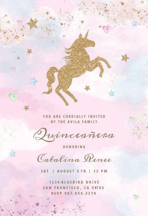U and unicorns - quinceañera invitation