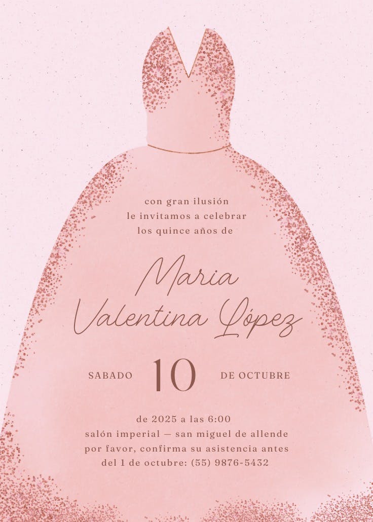 Vestido con purpurina - invitación de cumpleaños