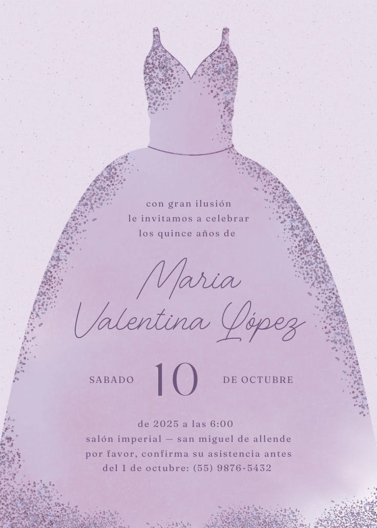 Vestido con purpurina - invitación de cumpleaños