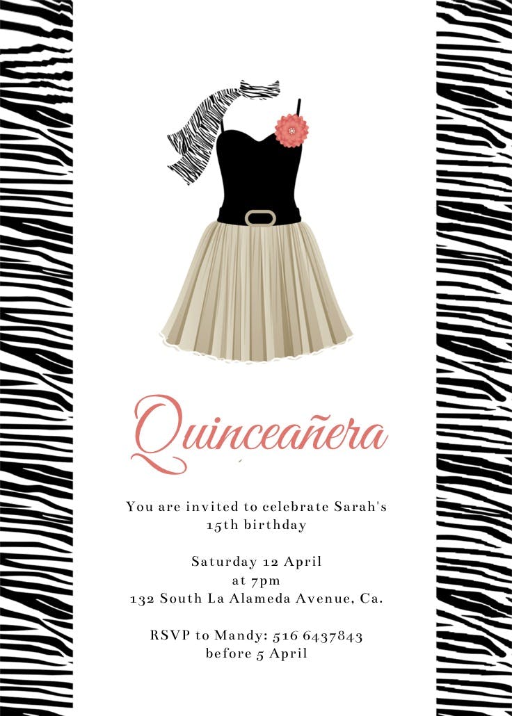 Zebra quinceanera - quinceañera invitation