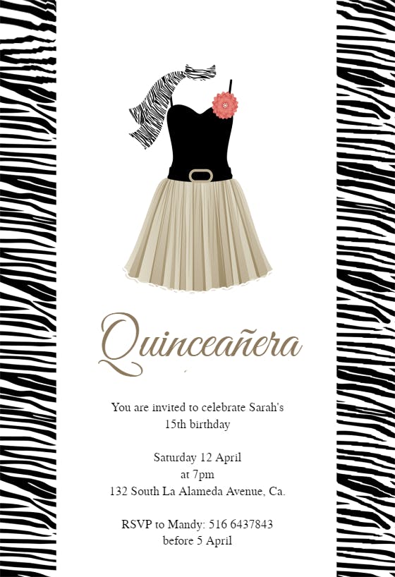 Zebra quinceanera - birthday invitation