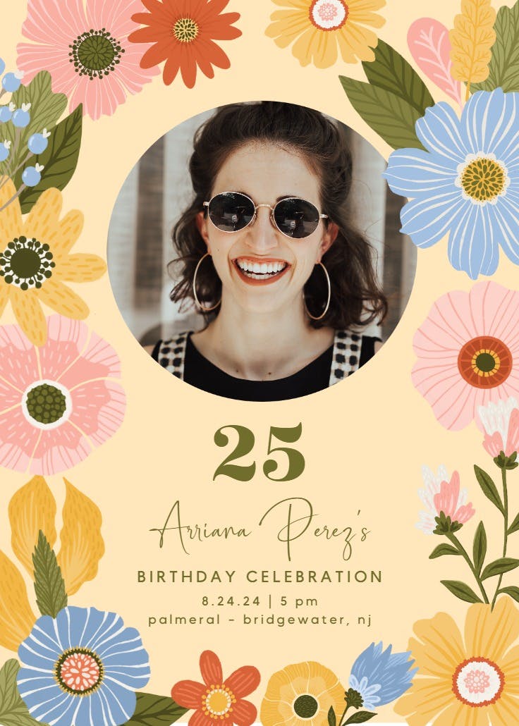 25th blooms photo - printable party invitation