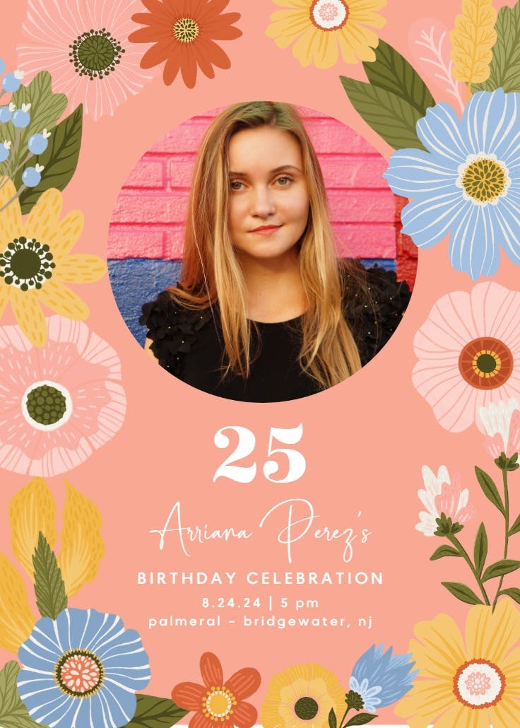 25th blooms photo - printable party invitation