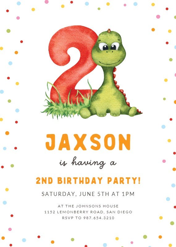 2nd birthday dinosaur -  invitación de cumpleaños