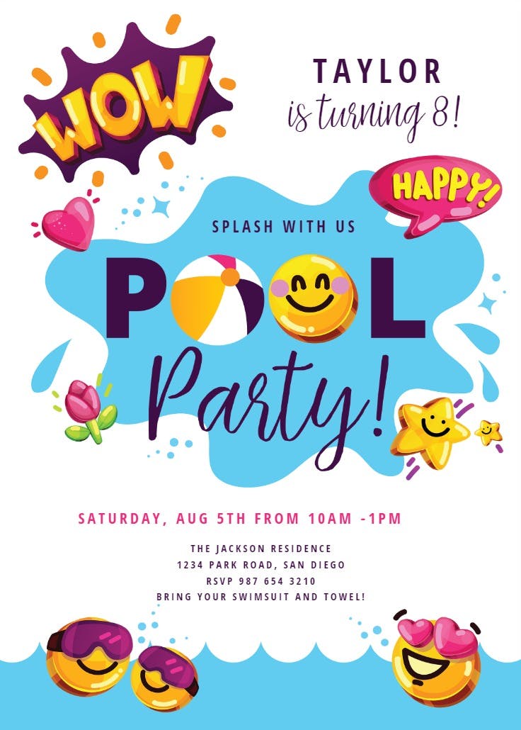 3d emoji pool - invitación de fiesta