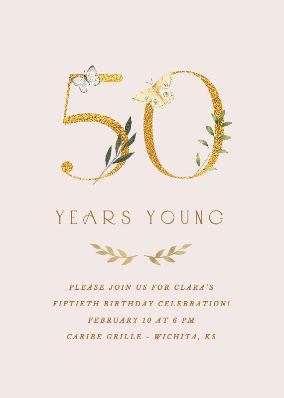 50 years young -  invitación de cumpleaños