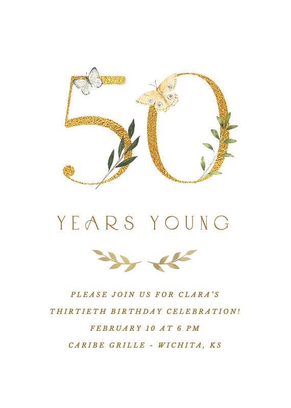 50 years young -  invitación de cumpleaños