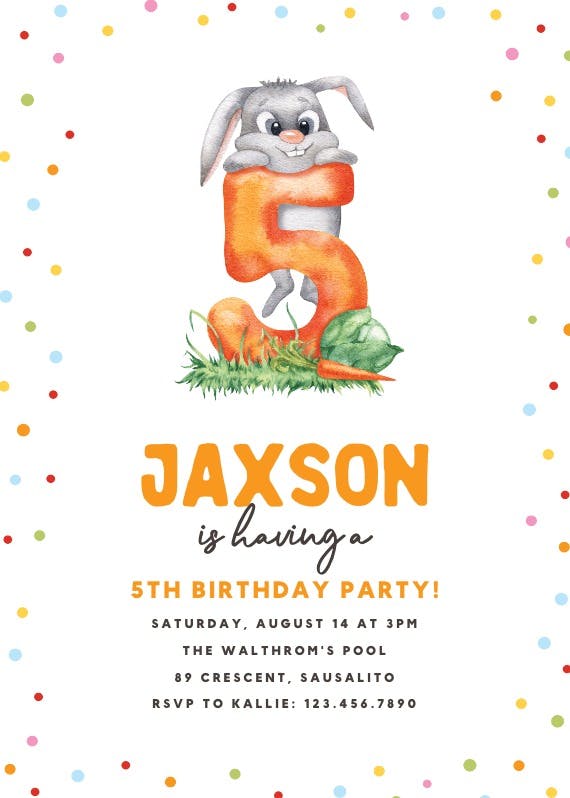5th birthday bunny - invitación de cumpleaños
