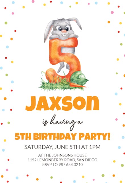 5th Birthday Bunny - Birthday Invitation