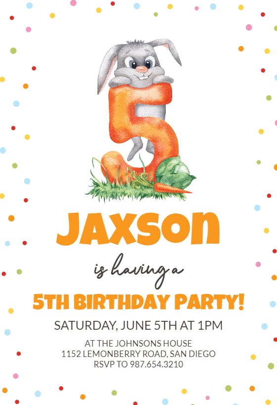 5th birthday bunny - birthday invitation