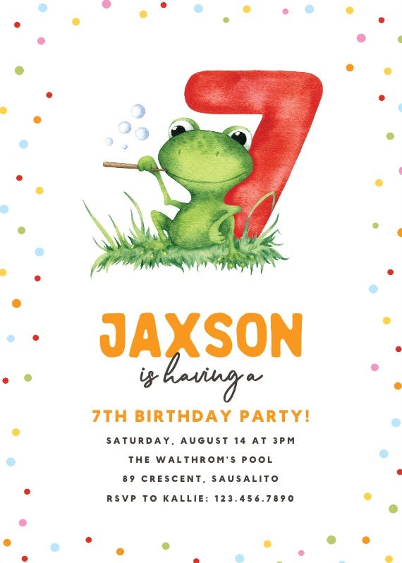 7th birthday frog - invitación de cumpleaños