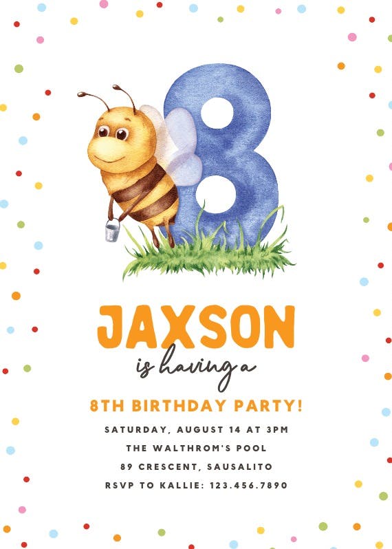 8th birthday bee - invitación de cumpleaños