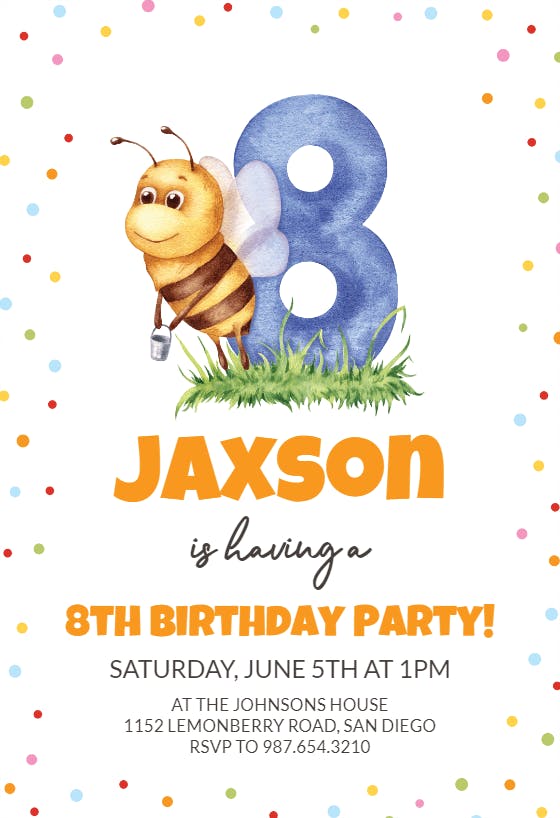 8th birthday bee -  invitación de cumpleaños