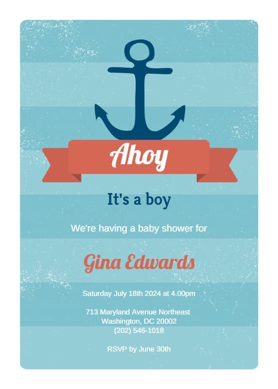 Ahoy it's a boy -  invitación para baby shower de bebé niño