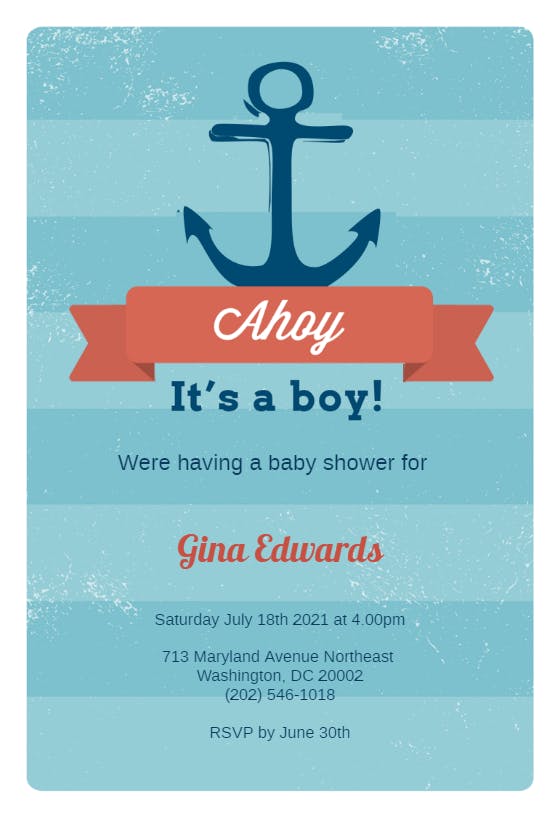 Ahoy it's a boy -  invitación para baby shower de bebé niño gratis