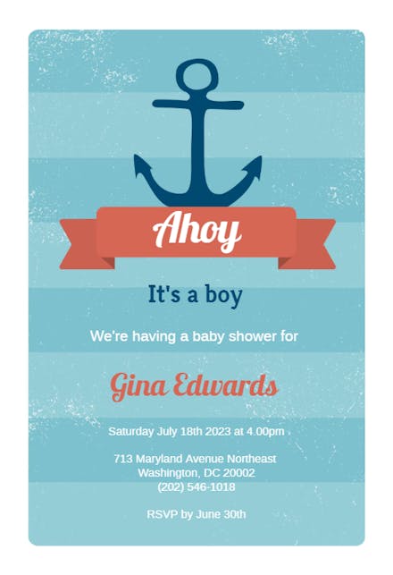 Ahoy It S A Boy Baby Shower Invitation Template Free Greetings Island