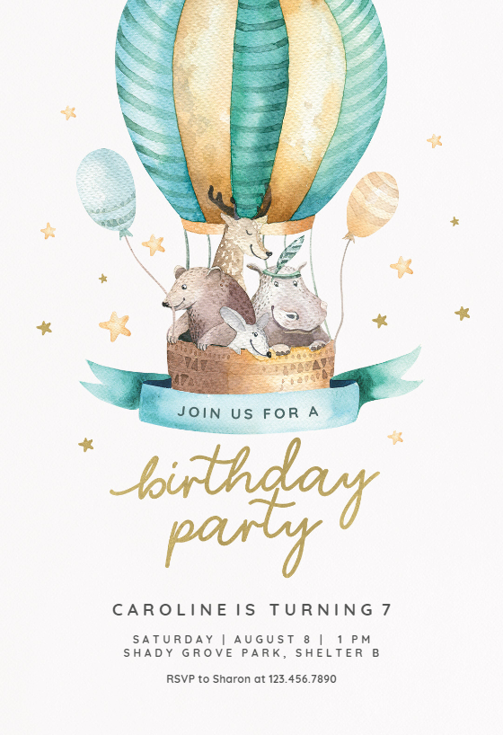Hot Air Balloon Birthday Electronic Invitation Digital Birthday Invitation Smartphone Birthday Invite Balloon 20th Birthday Invitation