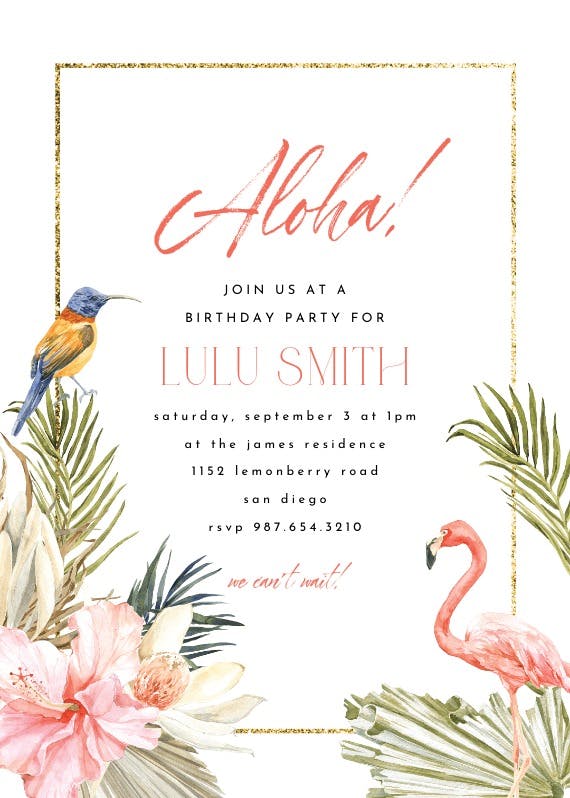 Aloha to you - luau party invitation