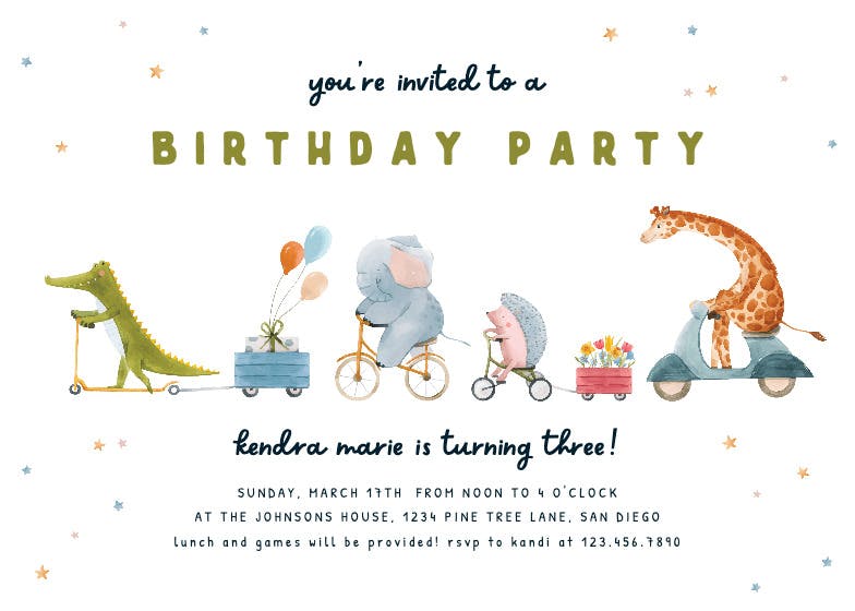 Animal parade - birthday invitation