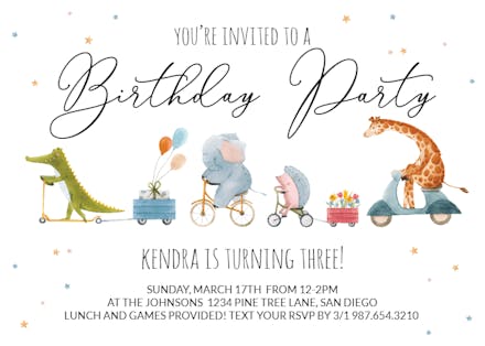 Animal Parade - Birthday Invitation