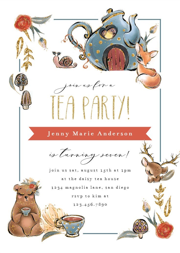 Animal tea party - party invitation