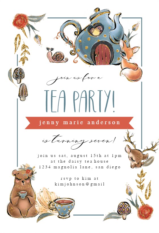 Animal tea party -  invitación para fiesta