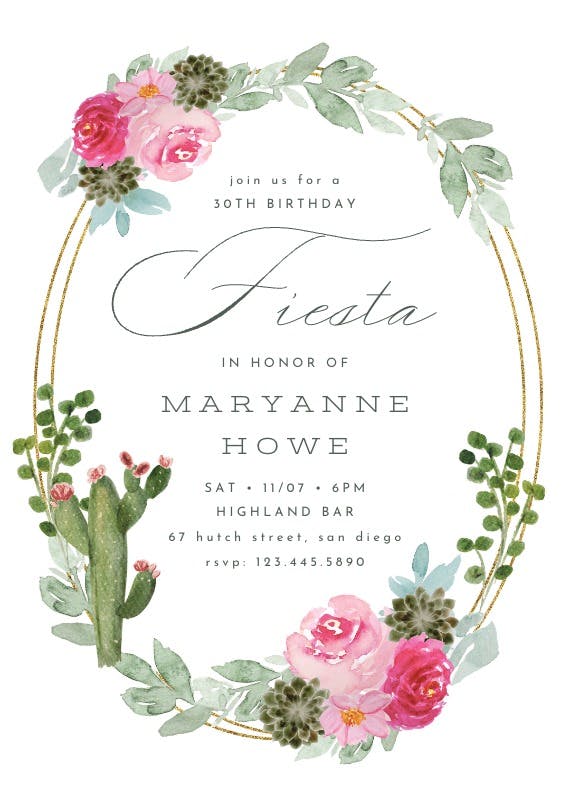 Aquarelle fiesta frame - birthday invitation