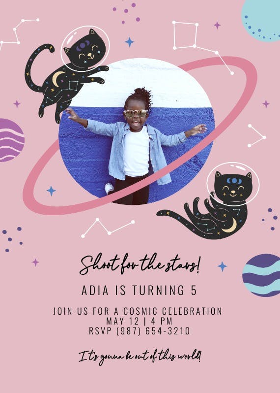 Around space cats - printable party invitation