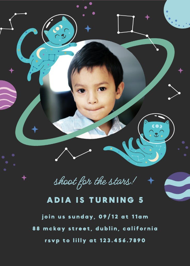 Around space cats - birthday invitation