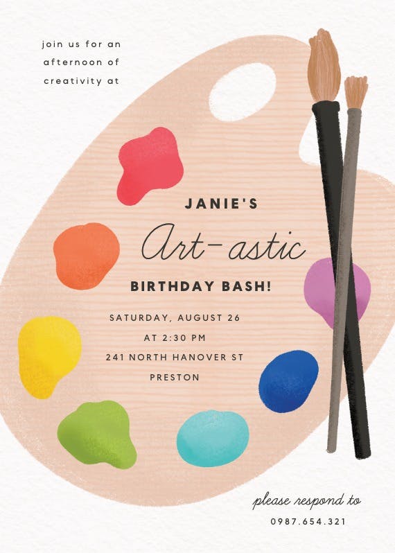 Art palette - birthday invitation
