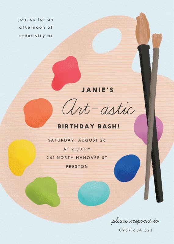 Art palette - birthday invitation