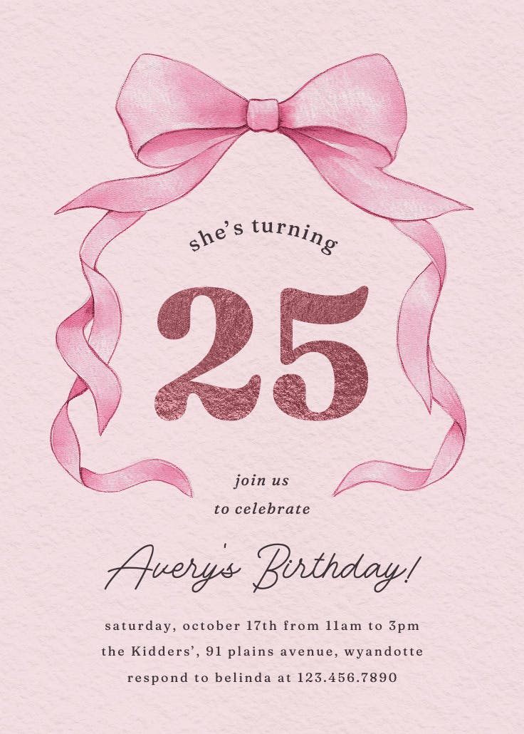 Ballerina bow - invitación de cumpleaños