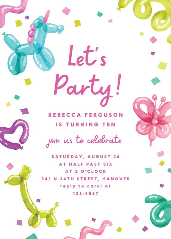 Balloon party -  invitación de cumpleaños