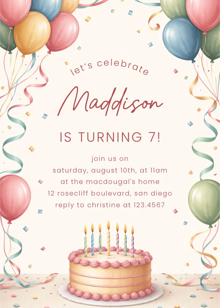Balloons & cake – invito di compleanno