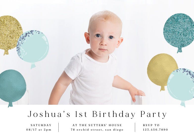 Balloons happiness -  invitación de fiesta de cumpleaños con foto