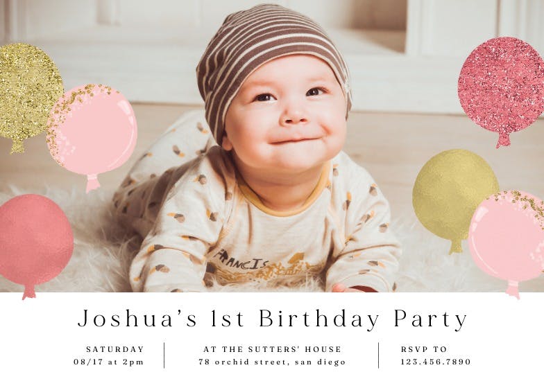 Balloons happiness -  invitación de fiesta de cumpleaños con foto