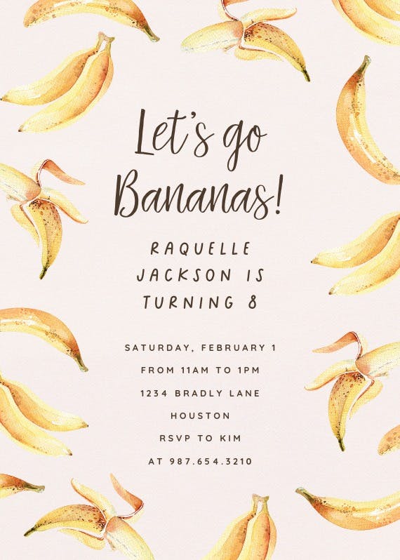 Bananas -  invitación para fiesta