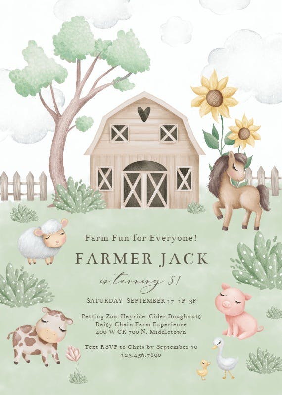 Barnyard farm friends - birthday invitation