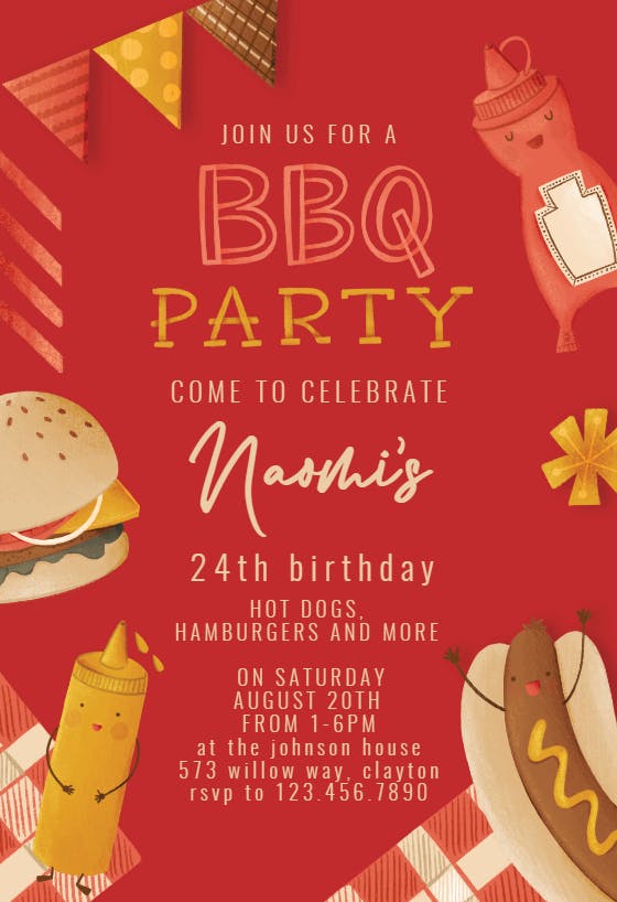 Bbq birthday party - invitation