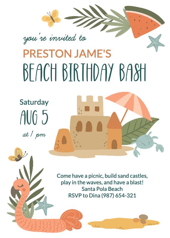 Beach birthday bash -  invitation template