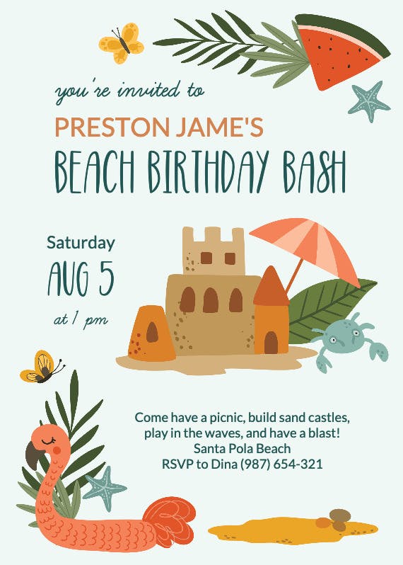 Beach birthday bash - invitation