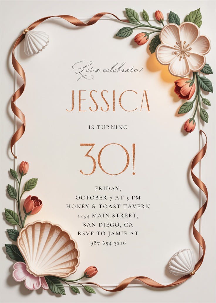 Beach florals - invitación de cumpleaños