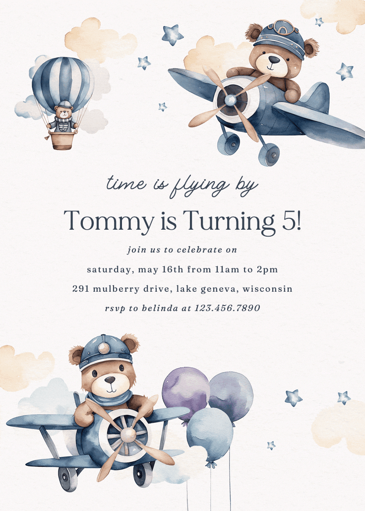 Beary cute pilot - invitación de cumpleaños