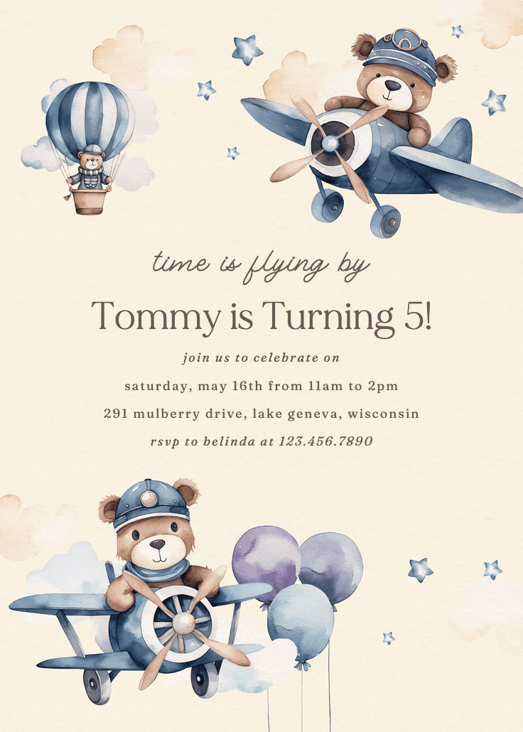 Beary cute pilot - birthday invitation