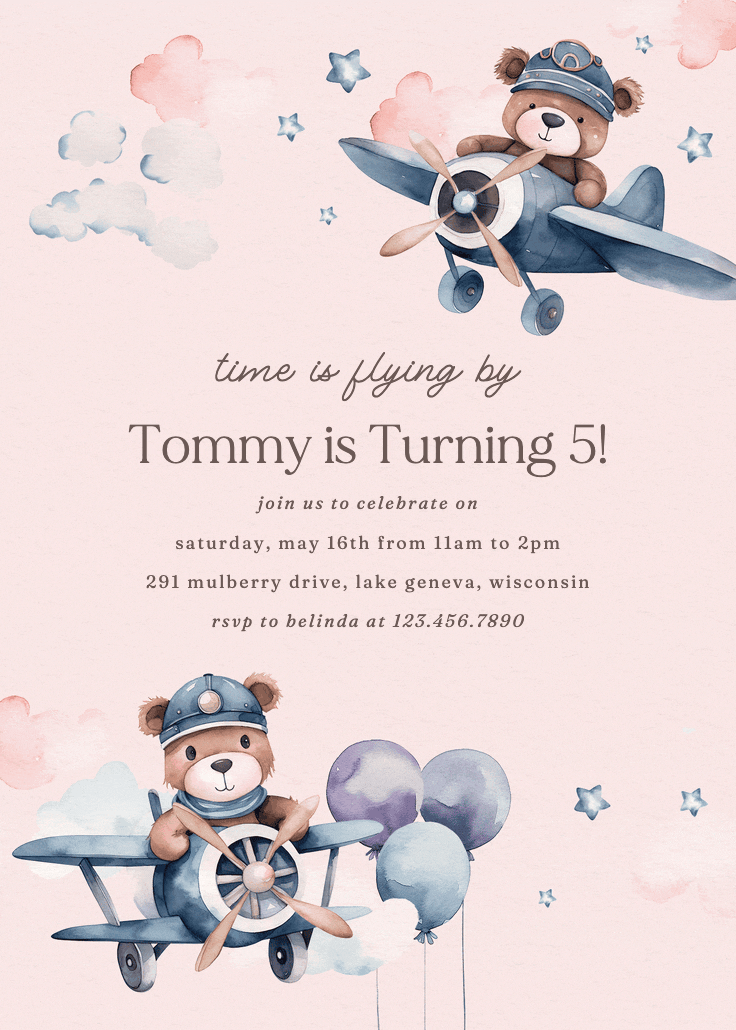 Beary cute pilot - birthday invitation
